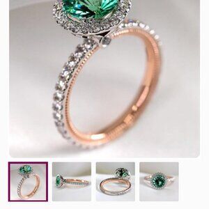 NEW 925 Sterling Silver Round Emerald Halo Ring